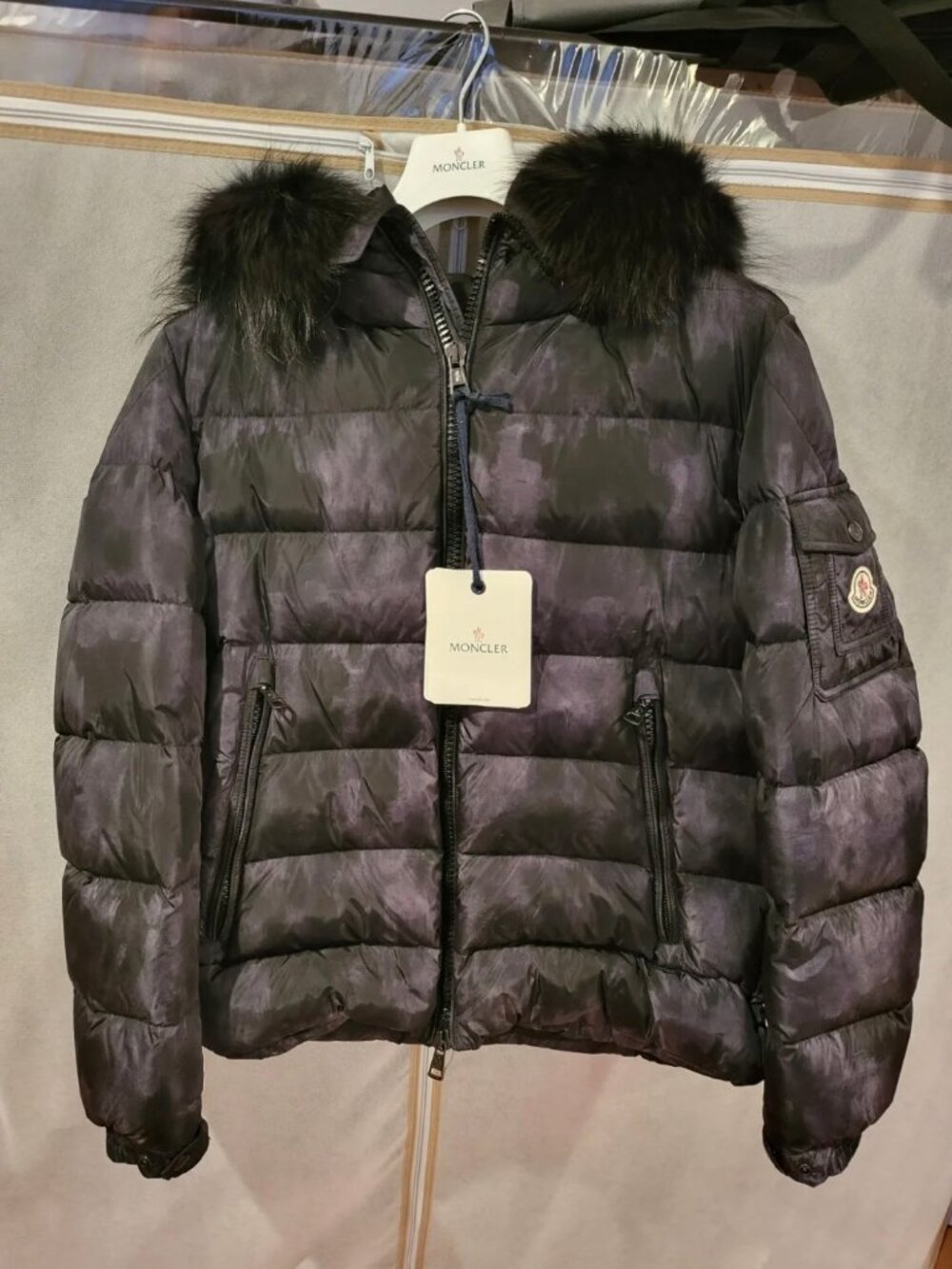 Moncler Byron Hooded Down Jacket with Fur Black